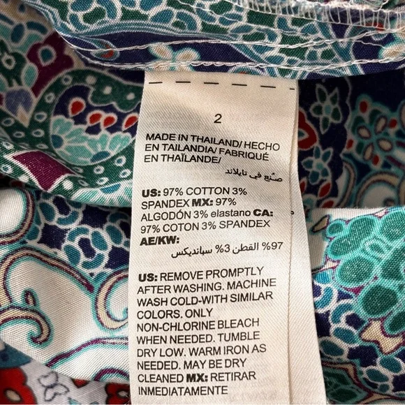 Chicos Multi Color Mosaic Button Down Tunic No Iron Shirt Size 2 Large Pockets - Picture 13 of 15